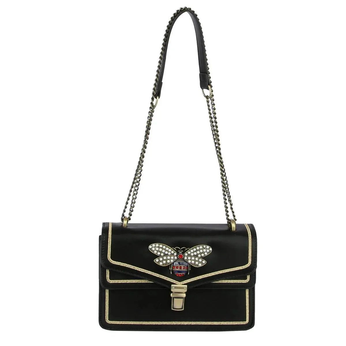 Black Vegan Leather Shoulder Bag: Bee-Lovers' Must-Have
