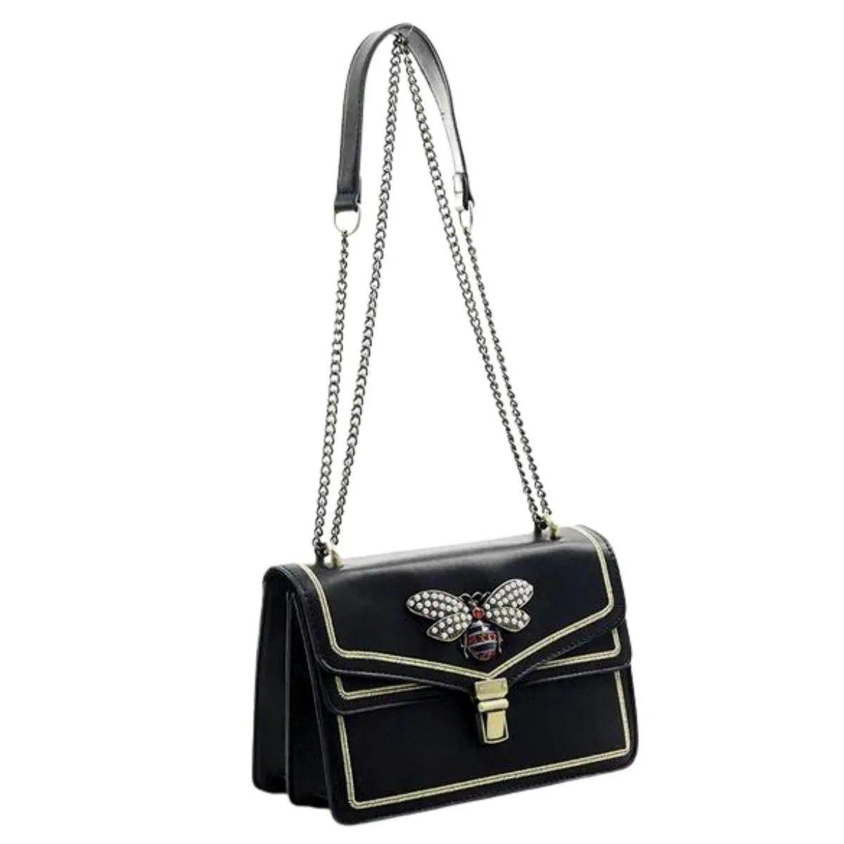 Black Vegan Leather Shoulder Bag: Bee-Lovers' Must-Have
