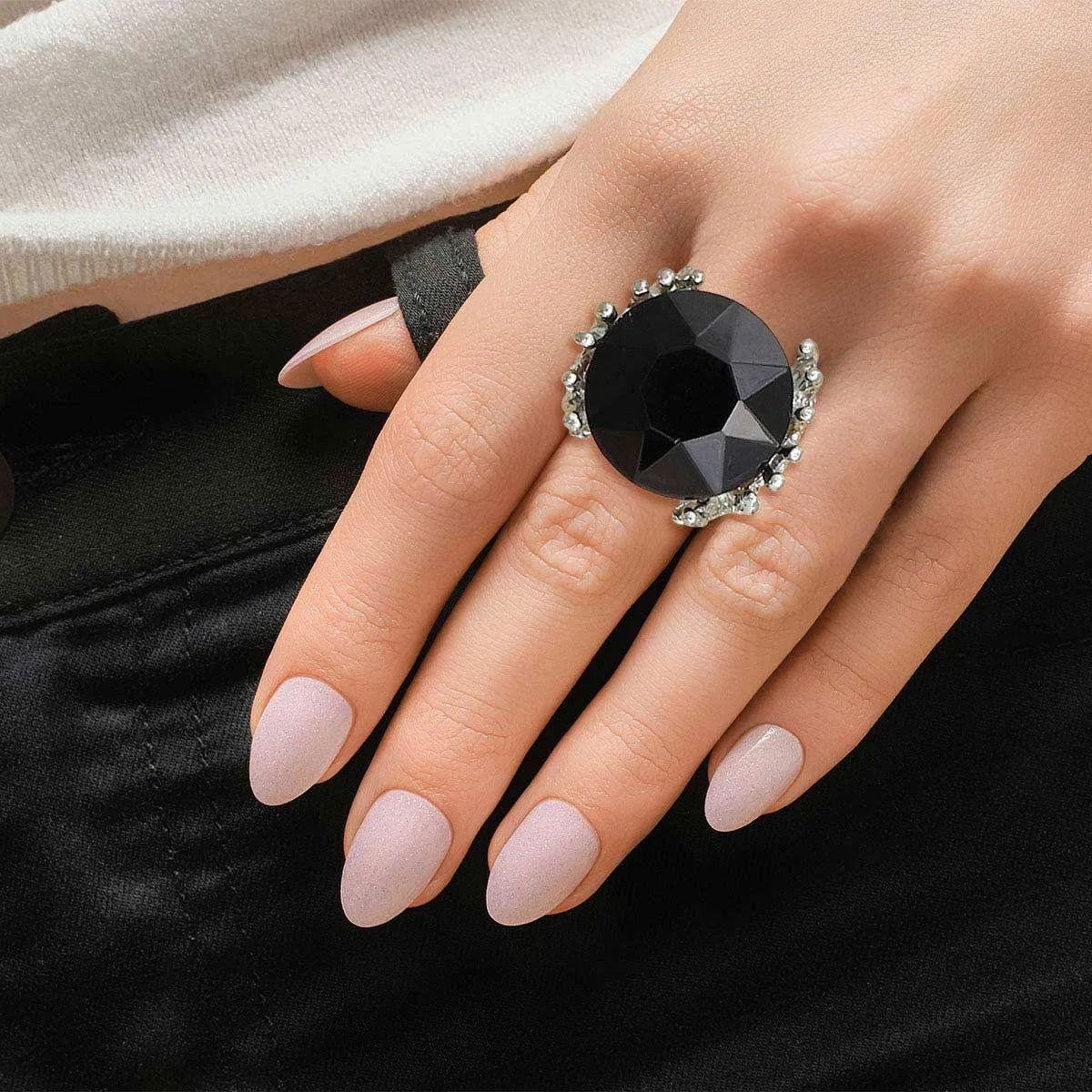 Black Vigor Cocktail Ring Silver Plated Jewelry Bubble