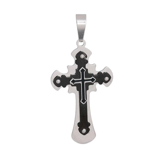 Black and Silver Tone Stainless Steel Stacked Cross Pendant Jewelry Bubble