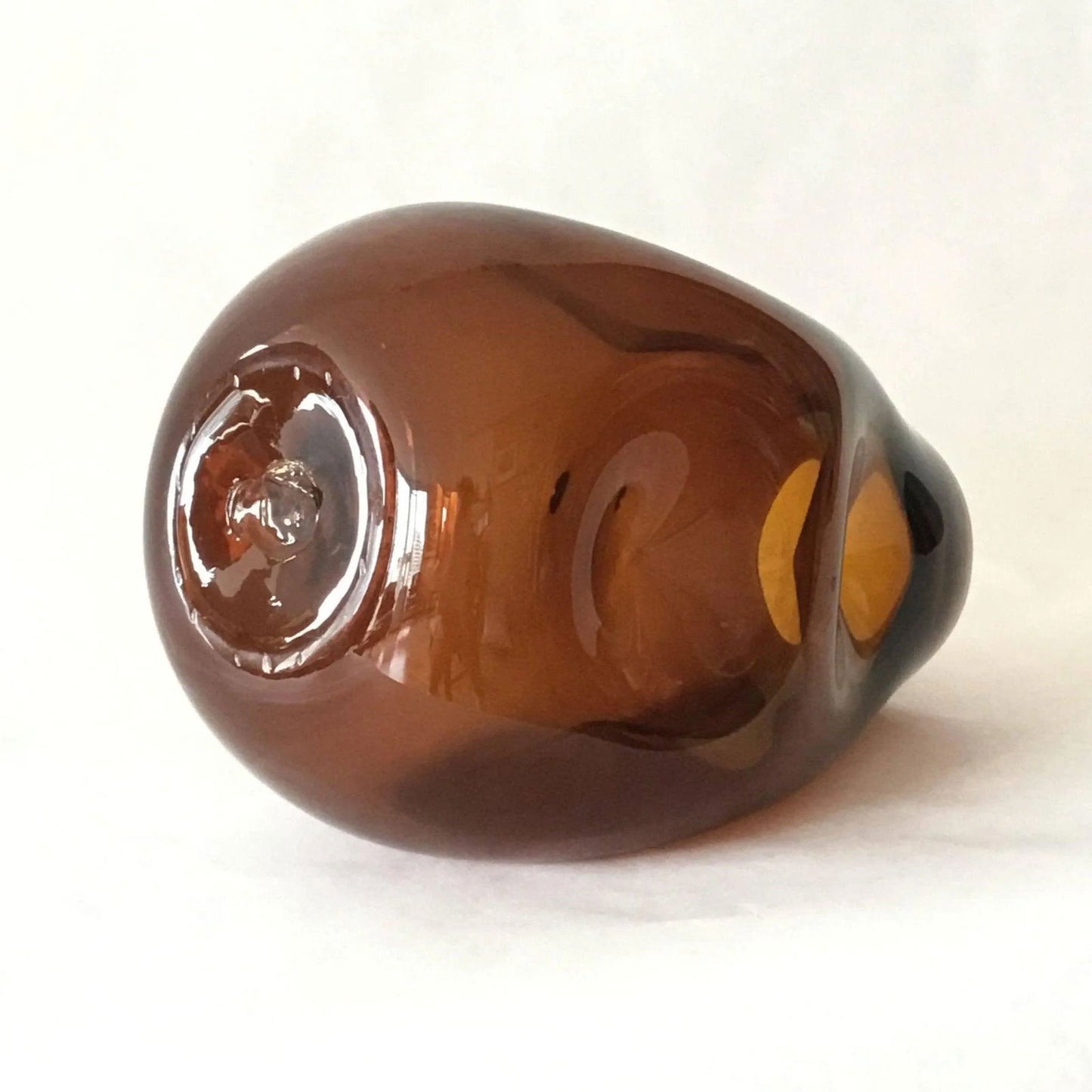 Blenko Glass Indented Vase Amber Color Mid-Century Modern Jewelry Bubble