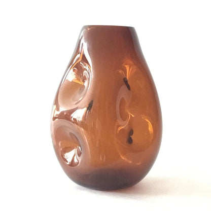 Blenko Glass Indented Vase Amber Color Mid-Century Modern Jewelry Bubble