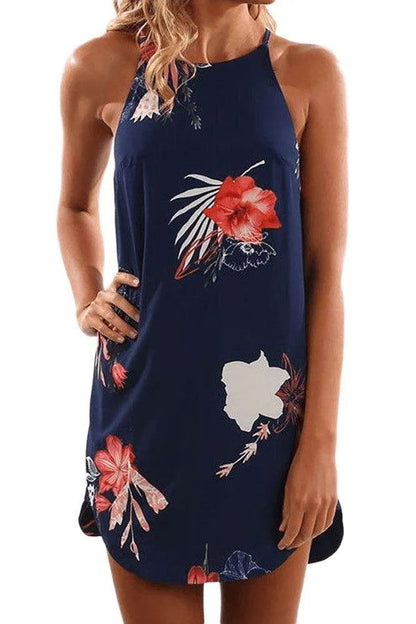 Blooming Flower Print Sleeveless Dress Jewelry Bubble