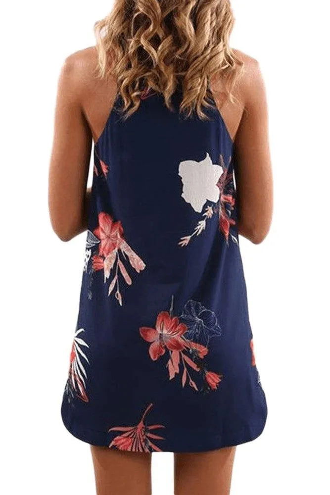 Blooming Flower Print Sleeveless Dress Jewelry Bubble