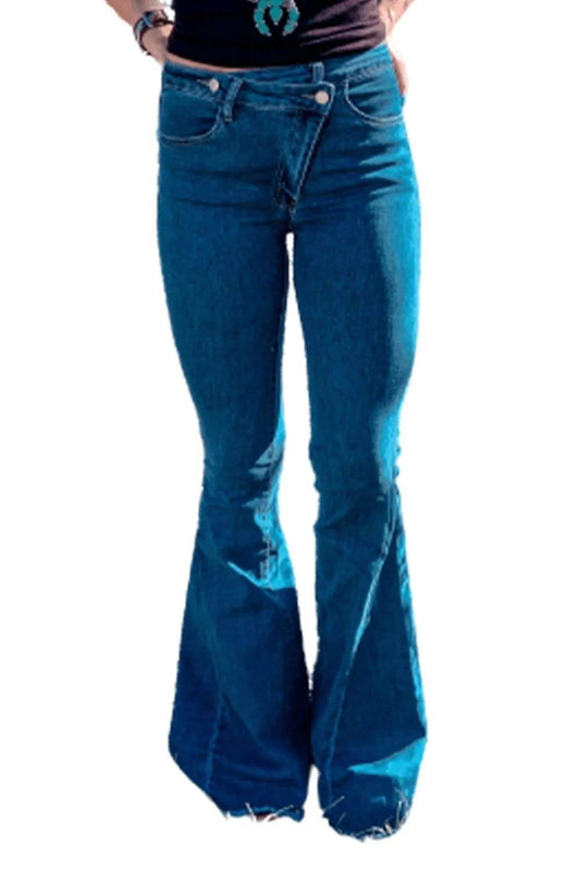 Blue Asymmetrical Dark Wash Bell Bottom Jeans Jewelry Bubble