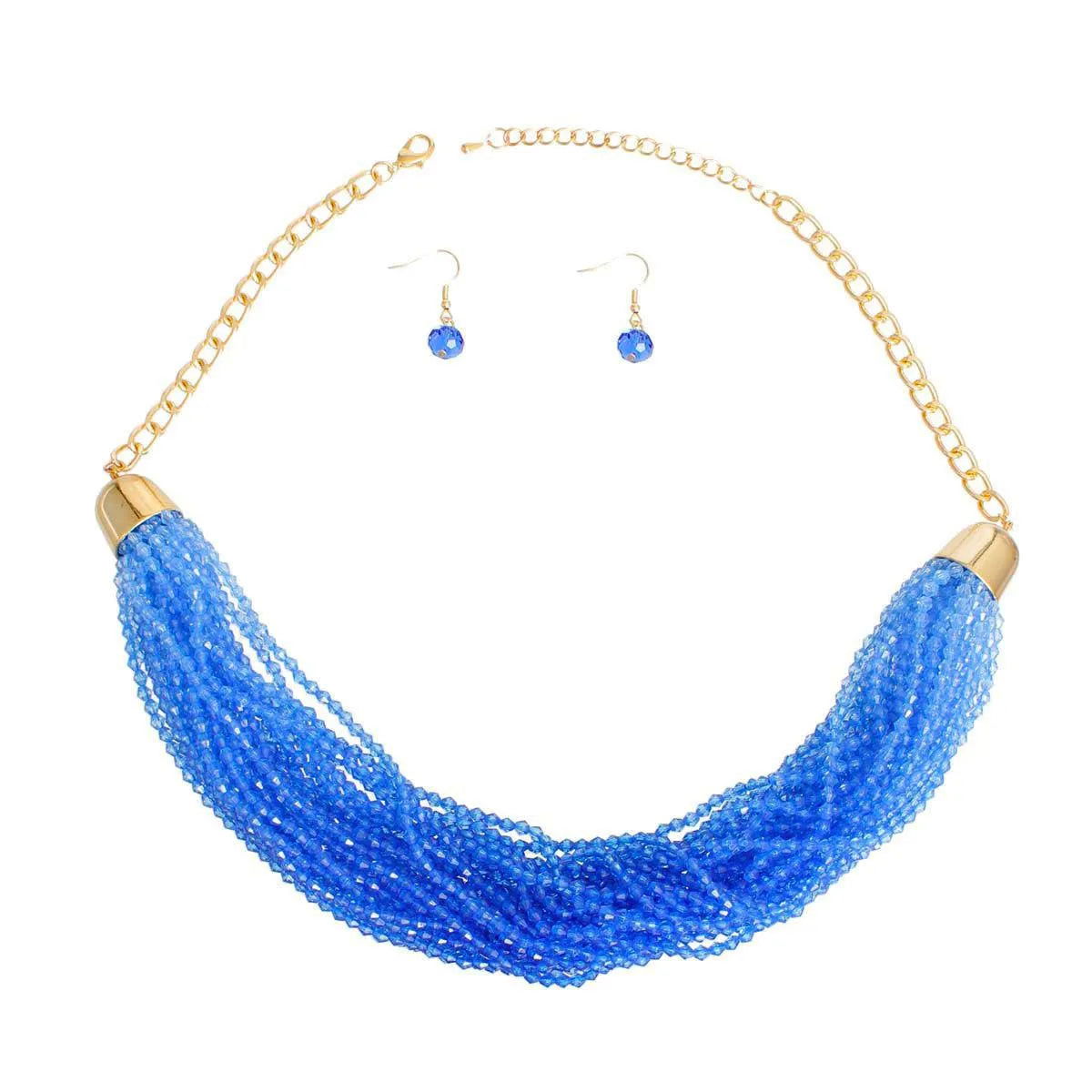 Blue Bead Multi Strand Necklace with Earrings Jewelry Bubble