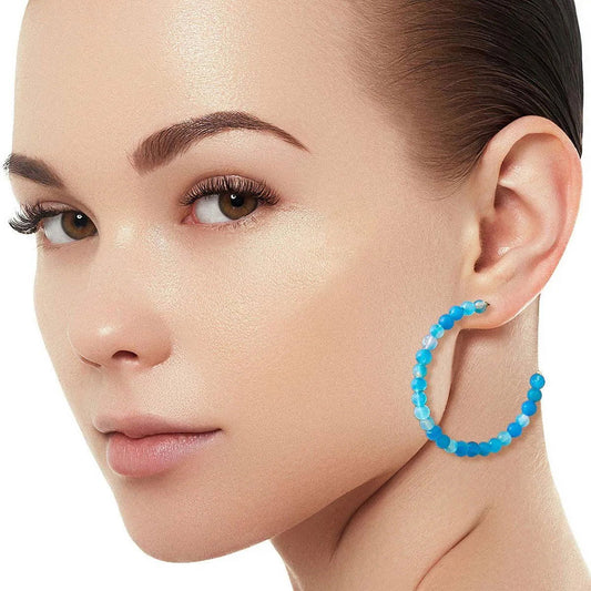 Blue Beaded Hoop Earrings Pinktown