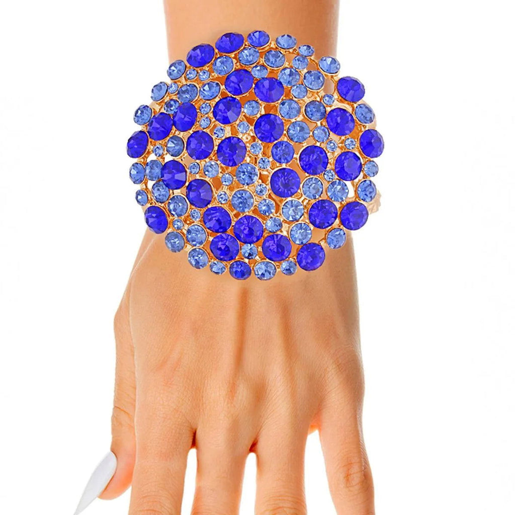 Blue Bouquet Domed Gold Cuff Bracelet: Dazzle Your Style Pinktown