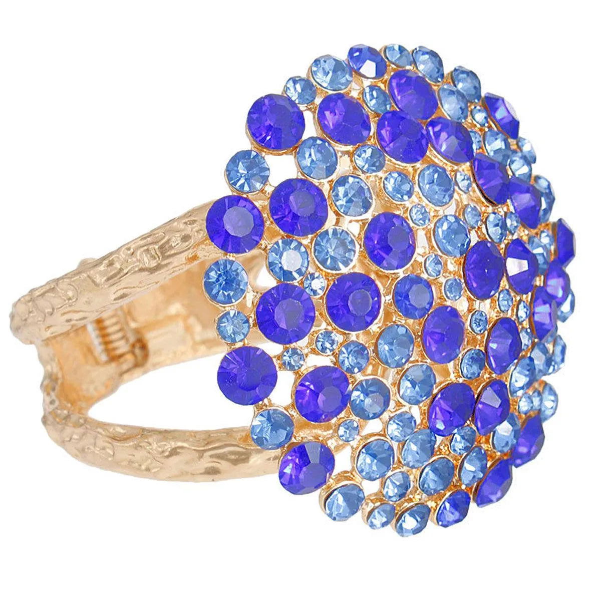 Blue Bouquet Domed Gold Cuff Bracelet: Dazzle Your Style Jewelry Bubble