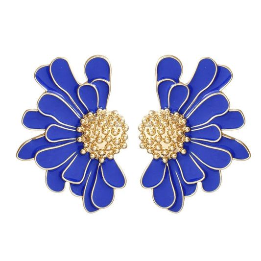 Blue Daisy Earrings Gold Tone: Botanical Fashion Jewelry Pinktown