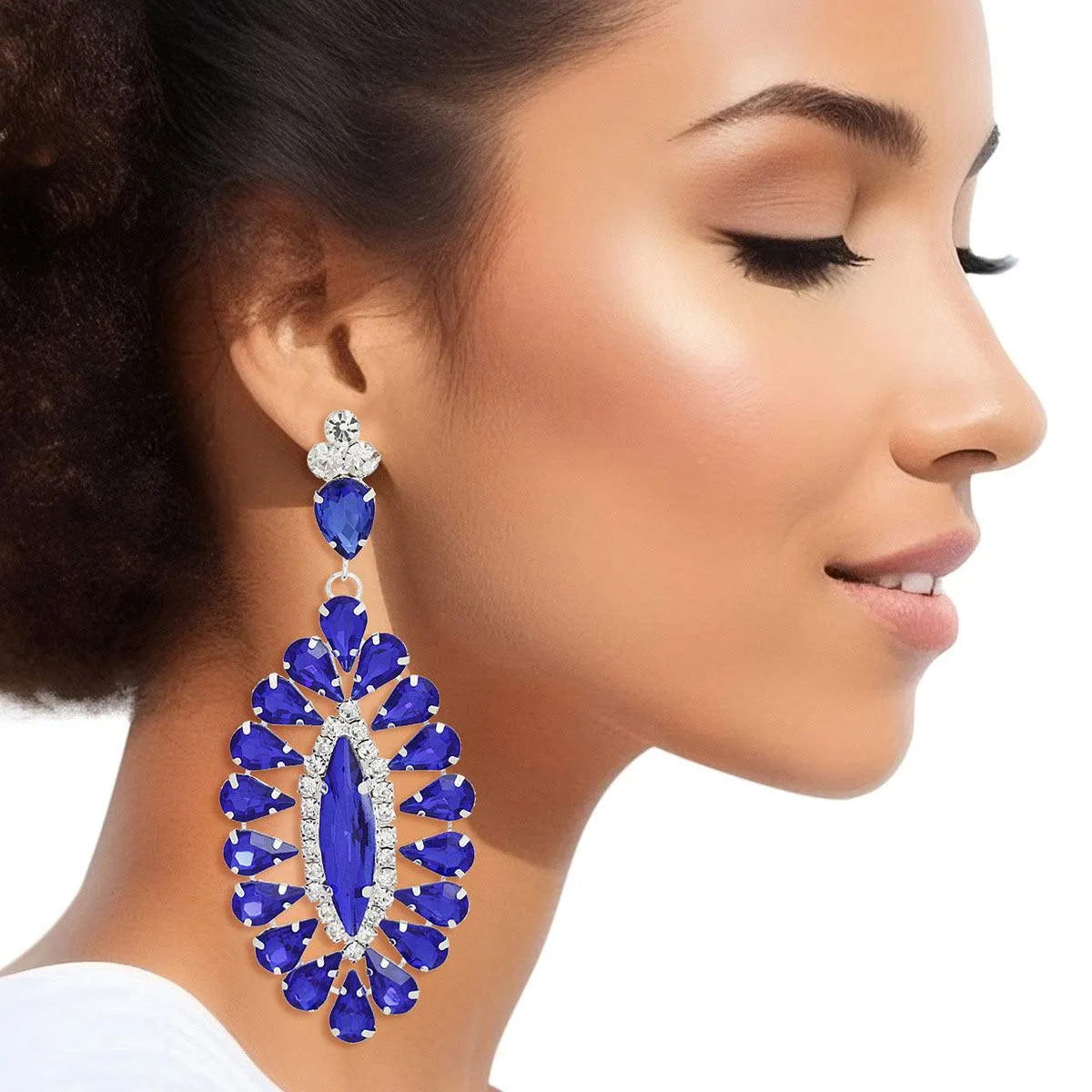 Blue Dangle Teardrop Statement Earrings - Stylish & Bold Jewelry Bubble