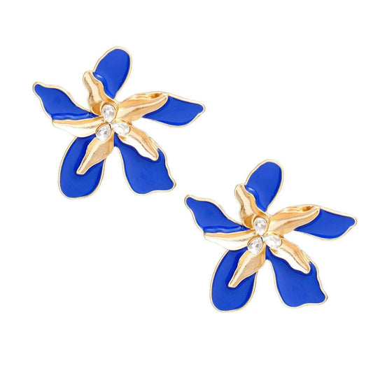 Blue Iris Stud Earrings - Stunning Fashion Jewelry Pinktown