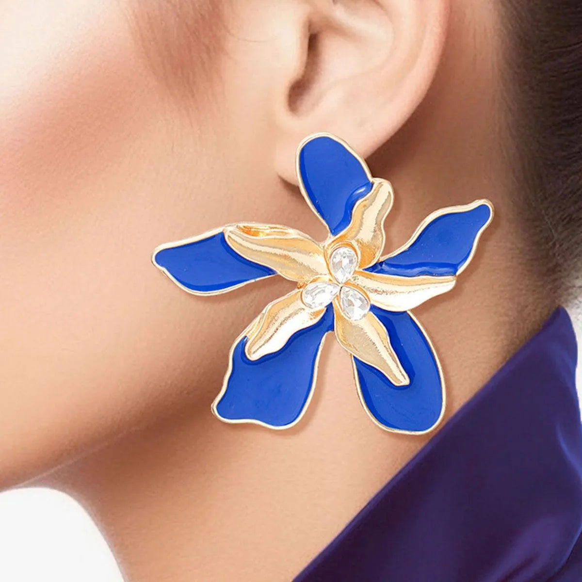 Blue Iris Stud Earrings - Stunning Fashion Jewelry Jewelry Bubble