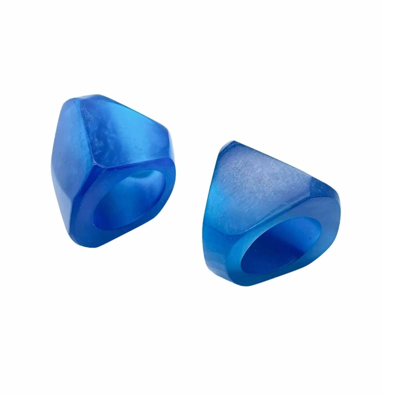 Blue Resin Square Pyramid Shape Modern Cocktail Ring Jewelry Bubble