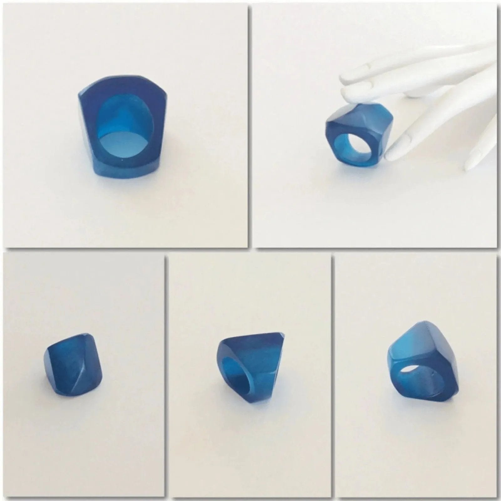 Royal Blue Resin Chunky Faceted Pyramid Cocktail Ring