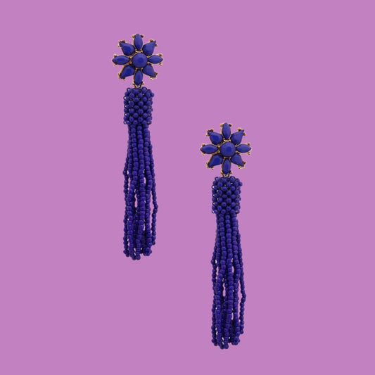 Blue Stud Flower Dangle Tassel Earrings: Make a Bold Statement | Buy Now Pinktown