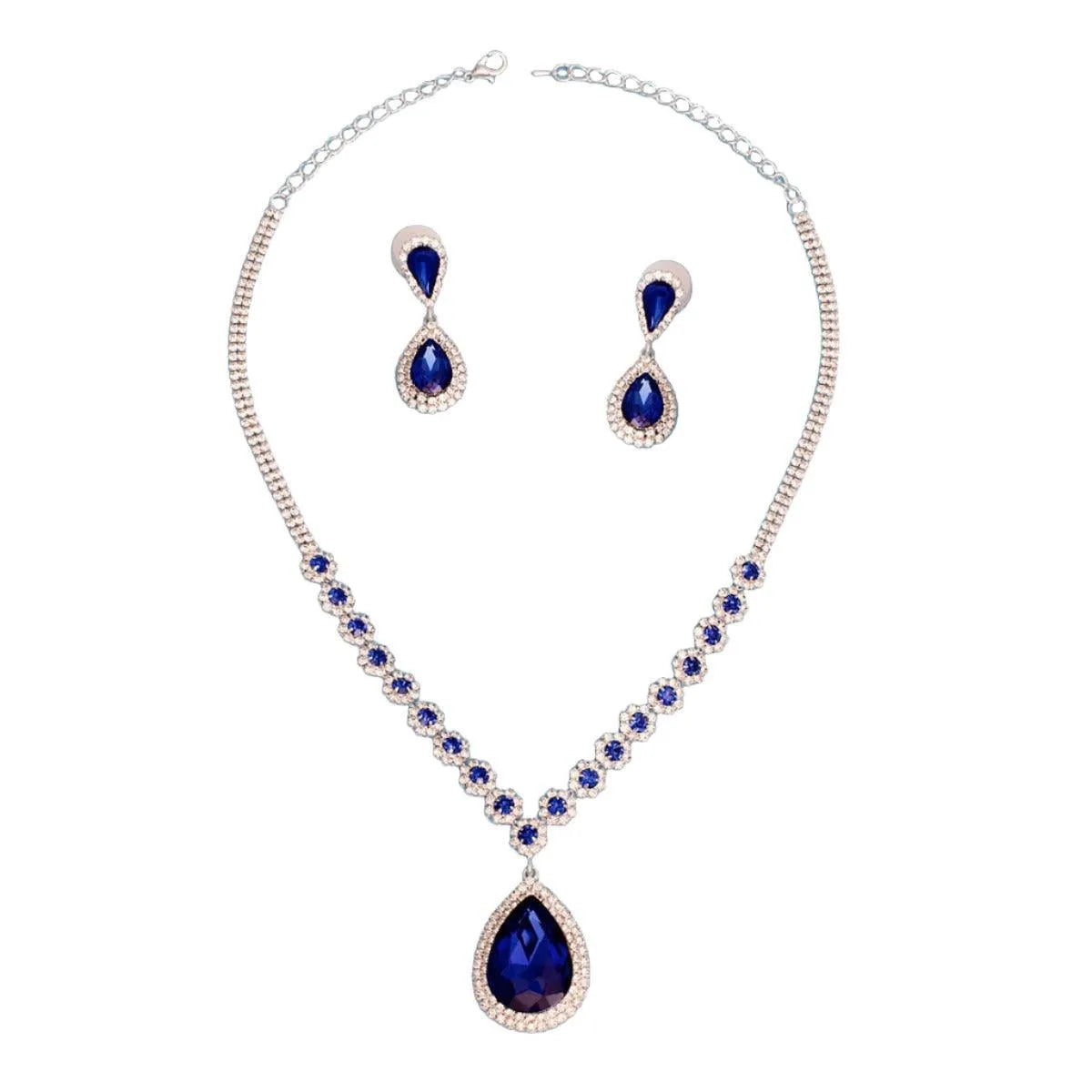 Blue Teardrop Necklace Earrings – Perfect Formal Wear Set Jewelry Bubble