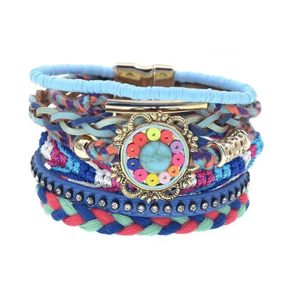 Bohemia Vegan Leather Colorful Woven Charm Bracelets Jewelry Bubble