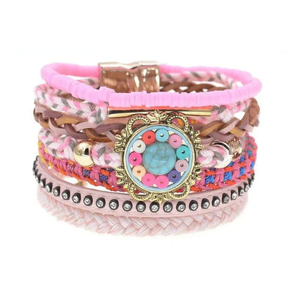 Bohemia Vegan Leather Colorful Woven Charm Bracelets Jewelry Bubble