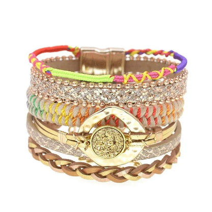 Bohemia Vegan Leather Colorful Woven Charm Bracelets Jewelry Bubble