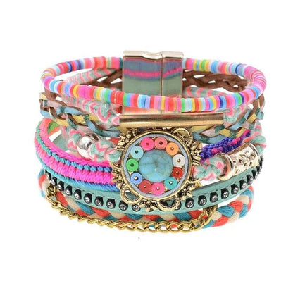 Bohemia Vegan Leather Colorful Woven Charm Bracelets Jewelry Bubble