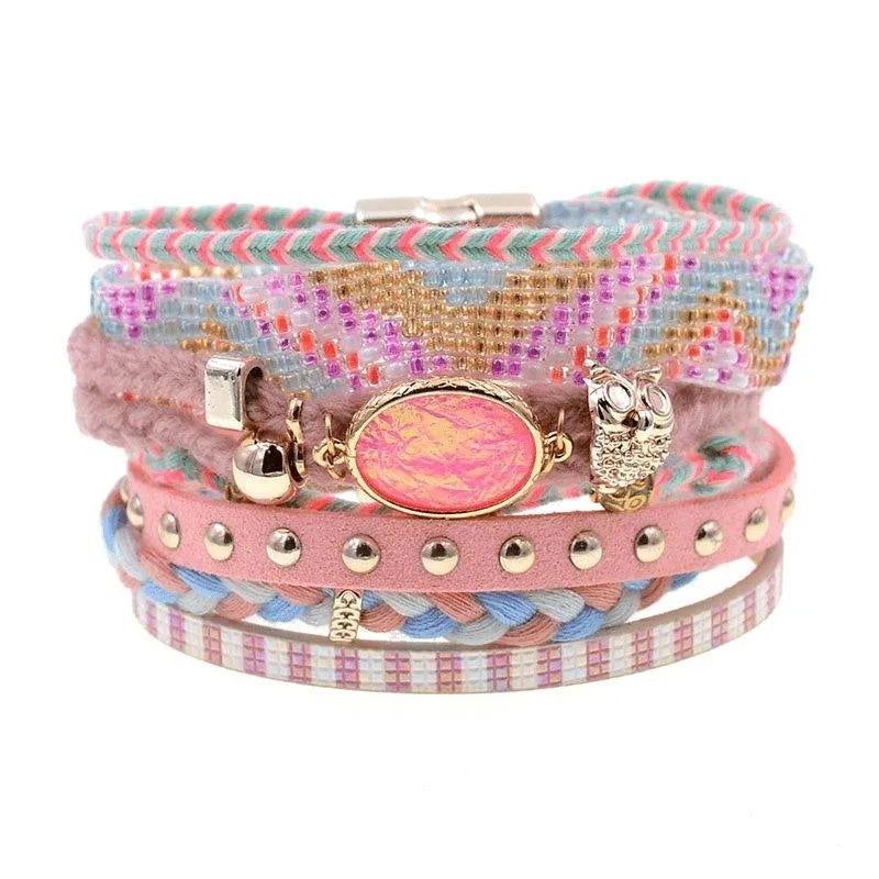 Bohemia Vegan Leather Colorful Woven Charm Bracelets Jewelry Bubble