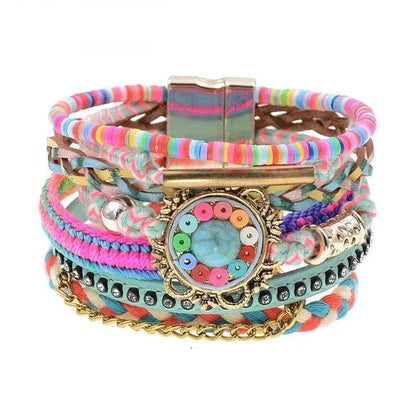 Bohemia Vegan Leather Colorful Woven Charm Bracelets Jewelry Bubble