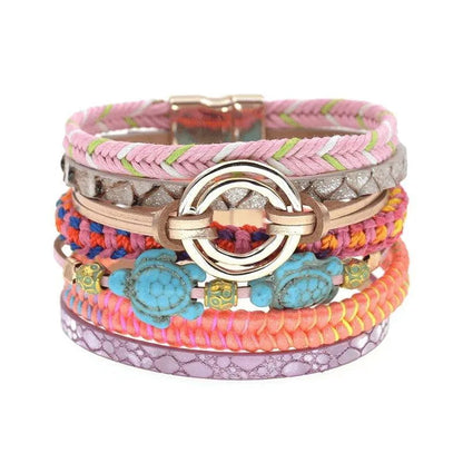 Bohemia Vegan Leather Colorful Woven Charm Bracelets Jewelry Bubble