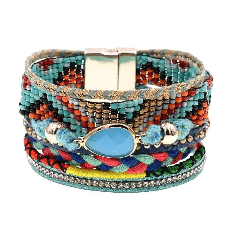 Bohemia Vegan Leather Colorful Woven Charm Bracelets Jewelry Bubble