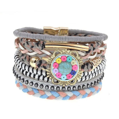 Bohemia Vegan Leather Colorful Woven Charm Bracelets Jewelry Bubble