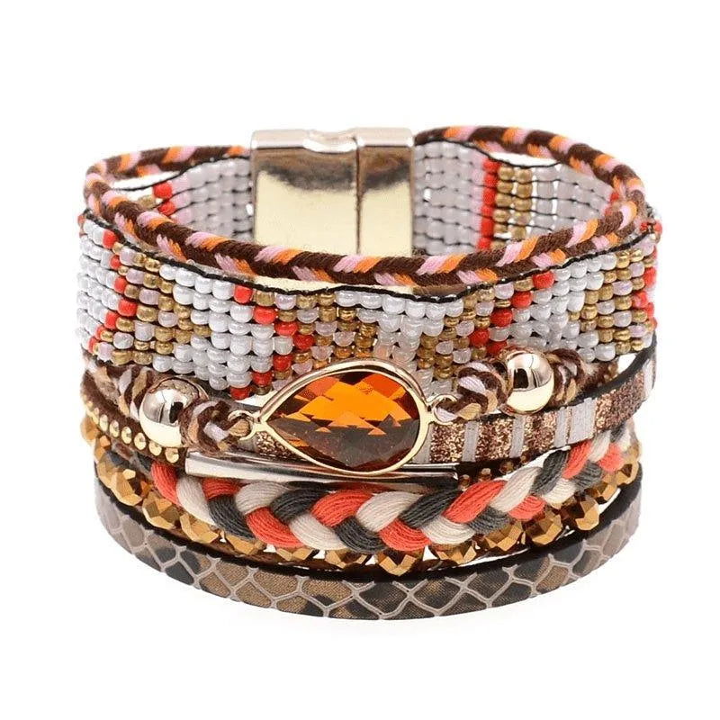 Bohemia Vegan Leather Colorful Woven Charm Bracelets Jewelry Bubble