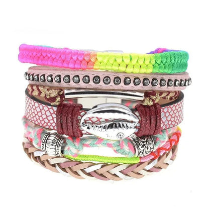 Bohemia Vegan Leather Colorful Woven Charm Bracelets Jewelry Bubble