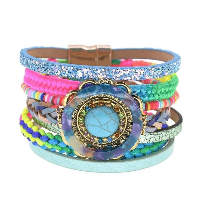 Bohemia Vegan Leather Colorful Woven Charm Bracelets Jewelry Bubble