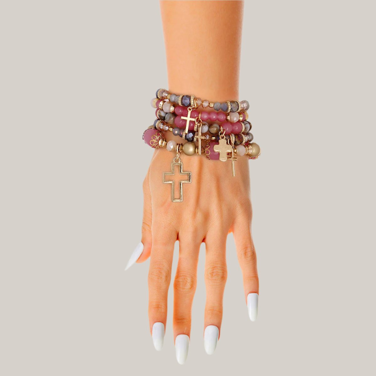 Bohemian Cross Charm Stretch Bracelet Stack Jewelry Bubble