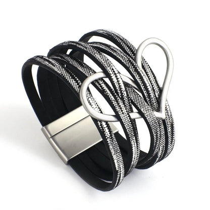 Bohemian Multi Strand Vegan Leather Magnetic Bracelet Jewelry Bubble