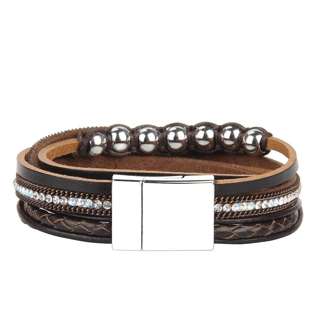 Bohemian Multi-strand Pearl Vegan Leather Braided Bracelet Jewelry Bubble