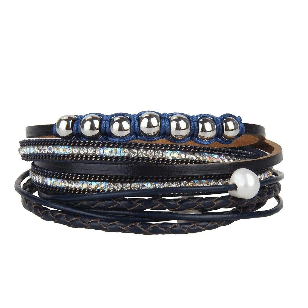 Bohemian Multi-strand Pearl Vegan Leather Braided Bracelet Jewelry Bubble