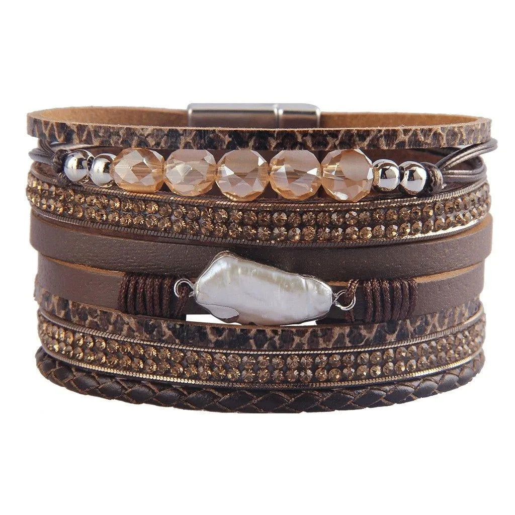 Boho Beaded Multi-strand Animal Pattern Vegan Leather Bracelet Jewelry Bubble