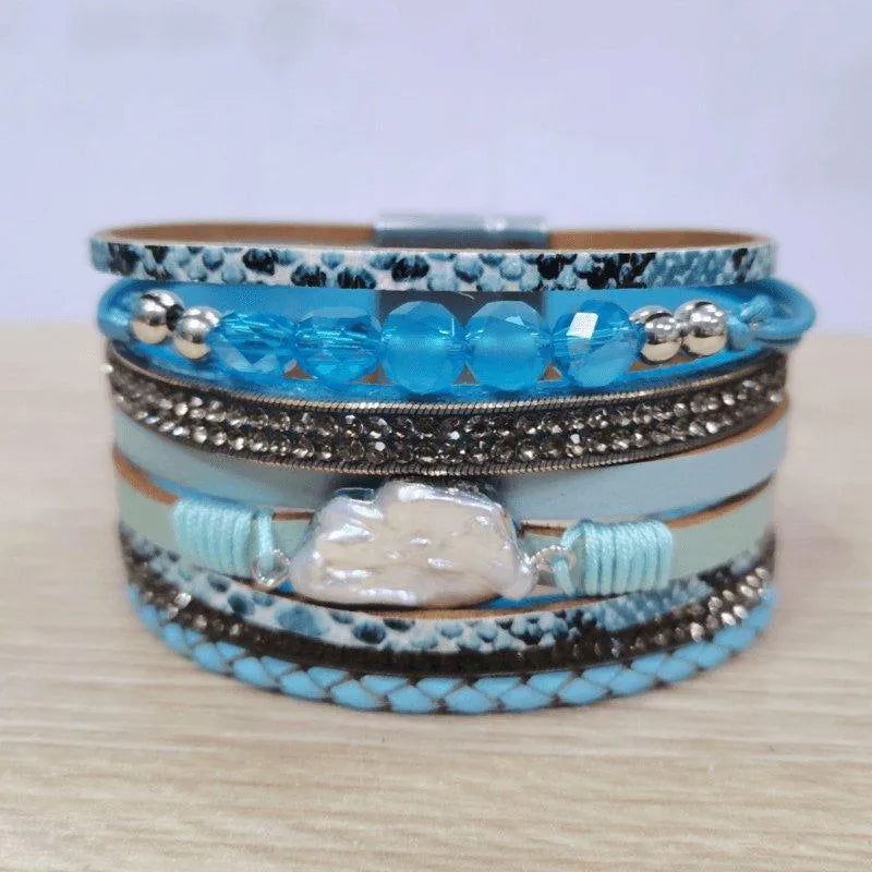 Boho Beaded Multi-strand Animal Pattern Vegan Leather Bracelet Jewelry Bubble