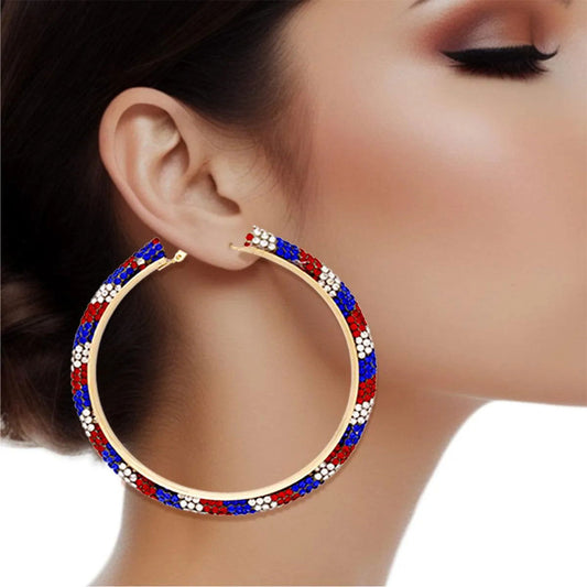 Bold Tricolor Rhinestone Hoop Earrings - Unmissable Style Sensation! Pinktown