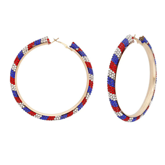 Bold Tricolor Rhinestone Hoop Earrings - Unmissable Style Sensation! Pinktown