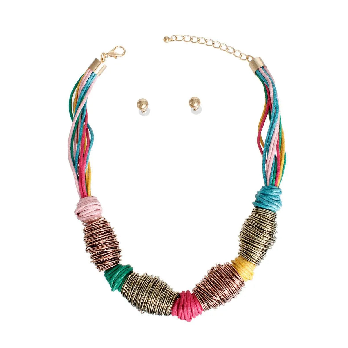 Bold and Colorful Wire-wrapped Necklace Set - Stand Out in Style Pinktown