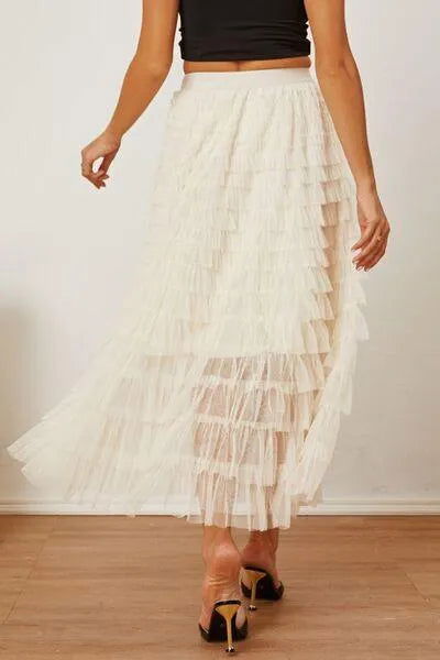 Boost Your Look with a Ruched High-Waist Tiered Skirt Jewelry Bubble