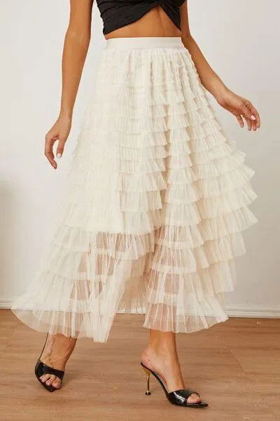 Boost Your Look with a Ruched High-Waist Tiered Skirt Jewelry Bubble