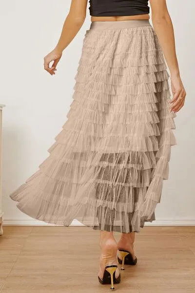 Boost Your Look with a Ruched High-Waist Tiered Skirt Jewelry Bubble