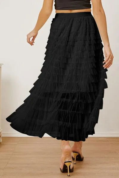 Boost Your Look with a Ruched High-Waist Tiered Skirt Jewelry Bubble