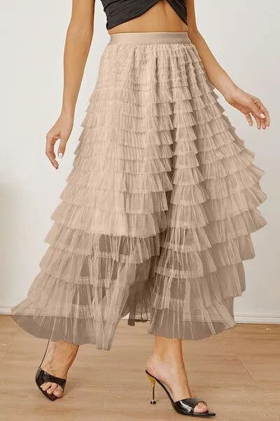 Boost Your Look with a Ruched High-Waist Tiered Skirt Jewelry Bubble