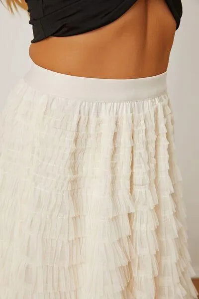 Boost Your Look with a Ruched High-Waist Tiered Skirt Jewelry Bubble