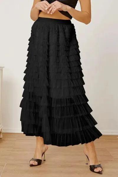 Boost Your Look with a Ruched High-Waist Tiered Skirt