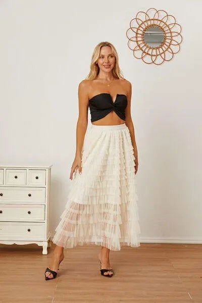 Boost Your Look with a Ruched High-Waist Tiered Skirt Jewelry Bubble